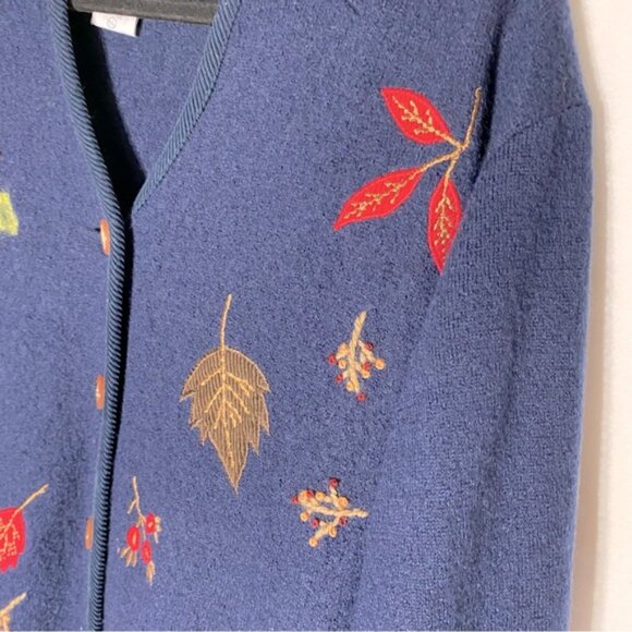 Vintage Tabi Pure New Wool Navy Blue Button Up Cardigan With Birds XL - Picture 10 of 16